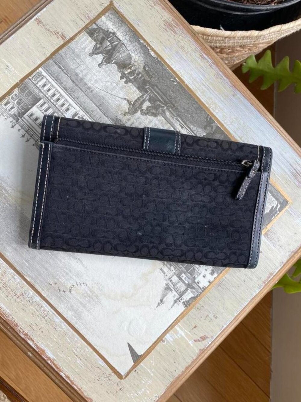 Vtg Y2K Black Coach Soho Signature C Large Buckle Snap Wallet w Silver Hardware - Picture 3 of 8